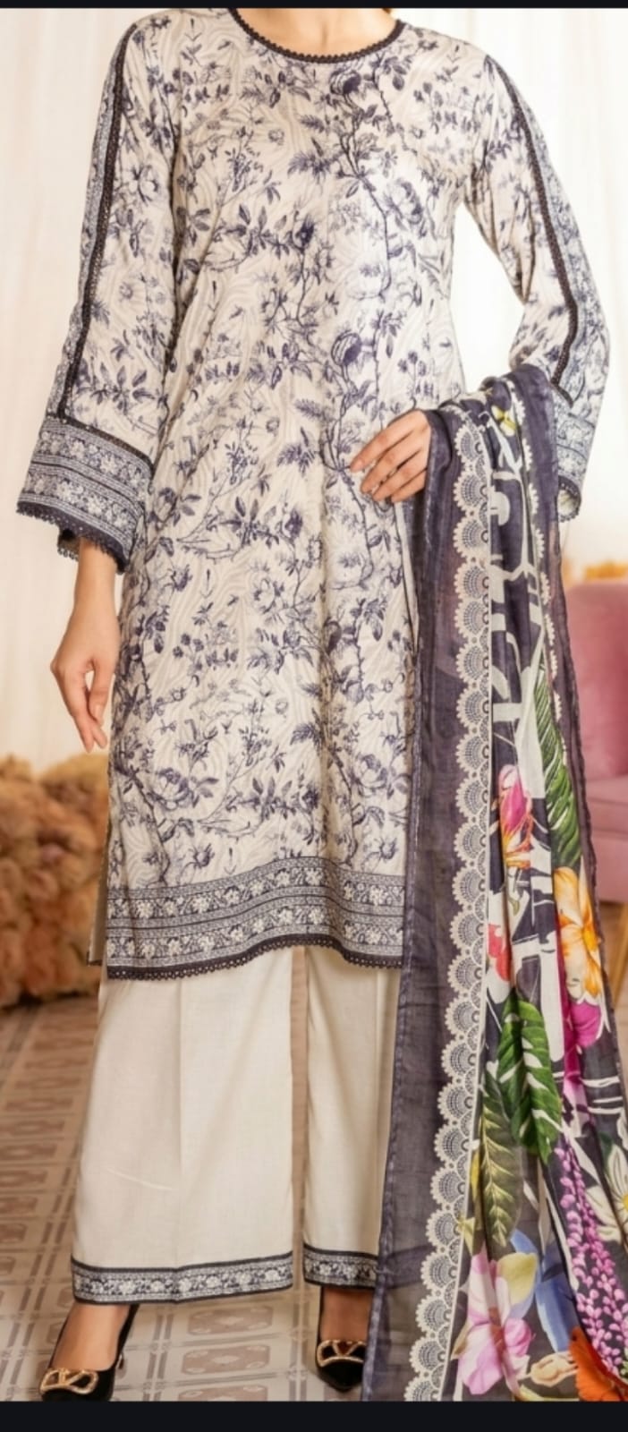 MARIA B( ORIGNAL )3 Piece Unstitched Embroidered Lawn Suit | MPT-2608-B