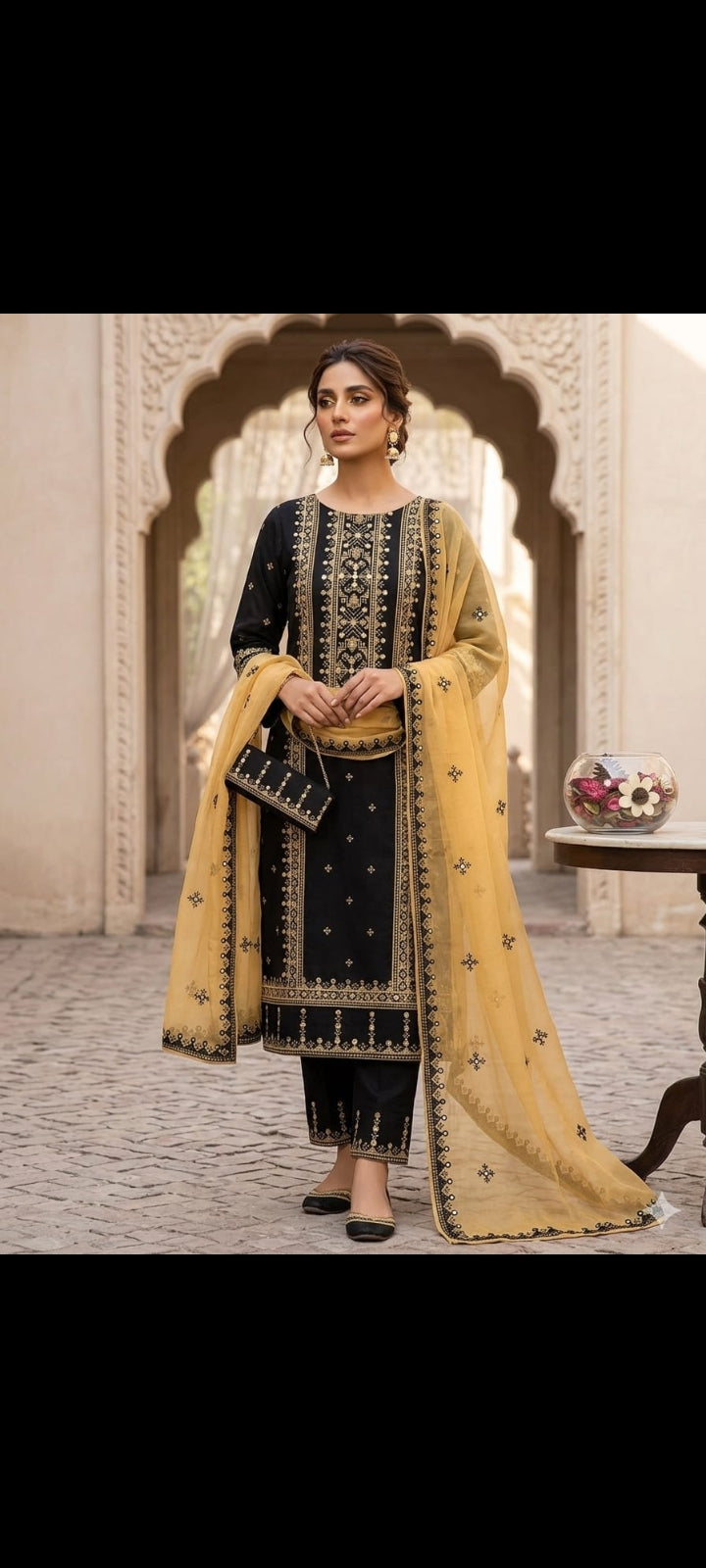 Ladies Black Embroidered lawn cotton sute 3 PIECE Traditional shalwar kameez Dupatta Fancy sute(unstitched)