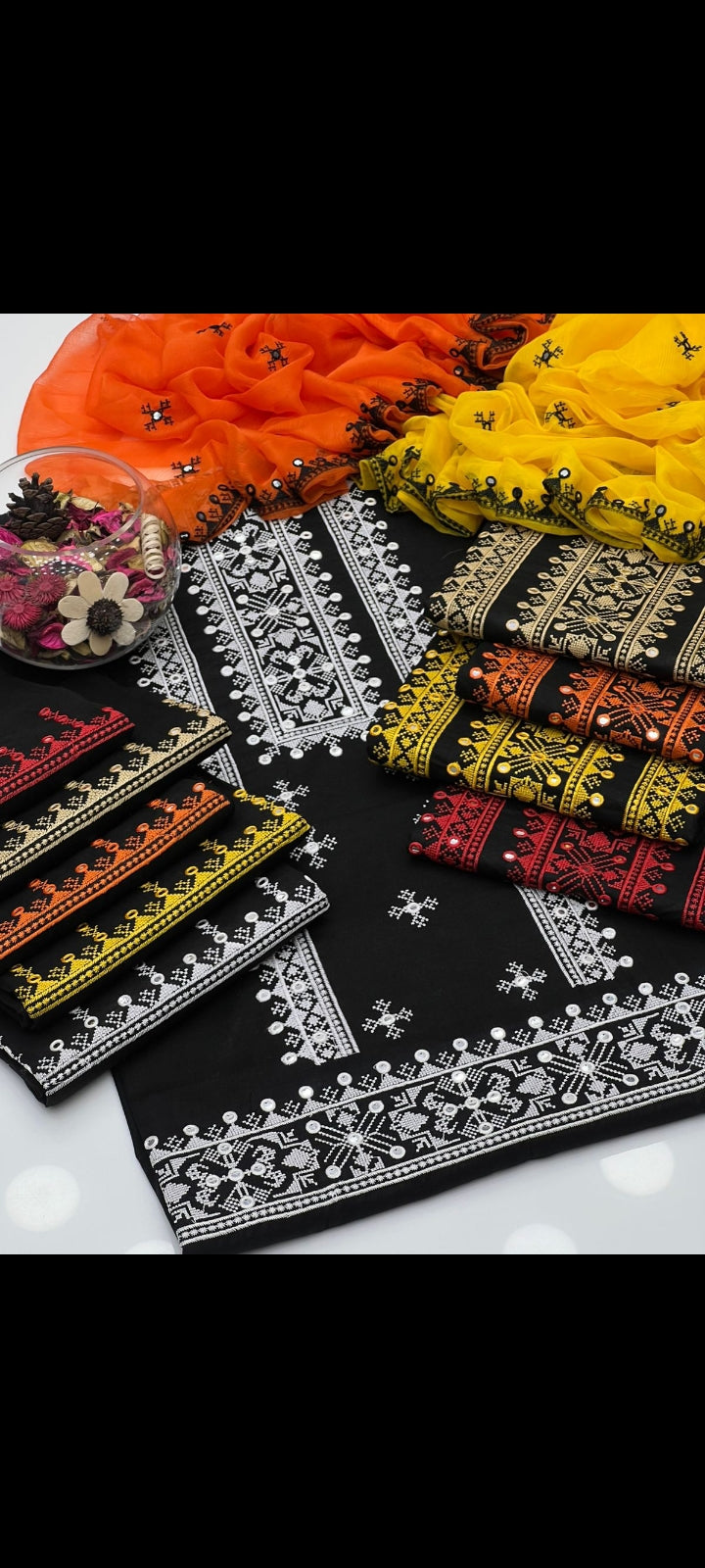 Ladies Black Embroidered lawn cotton sute 3 PIECE Traditional shalwar kameez Dupatta Fancy sute(unstitched)