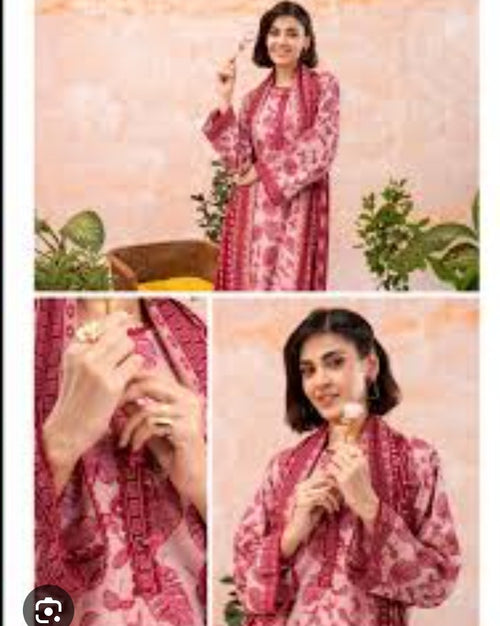 3Piece a suit Unstitched Heavy printed Lawn Dupatta Malam Lawn