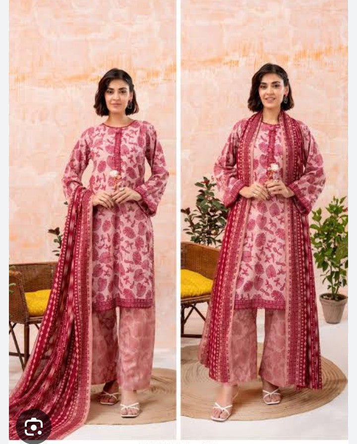 3Piece a suit Unstitched Heavy printed Lawn Dupatta Malam Lawn