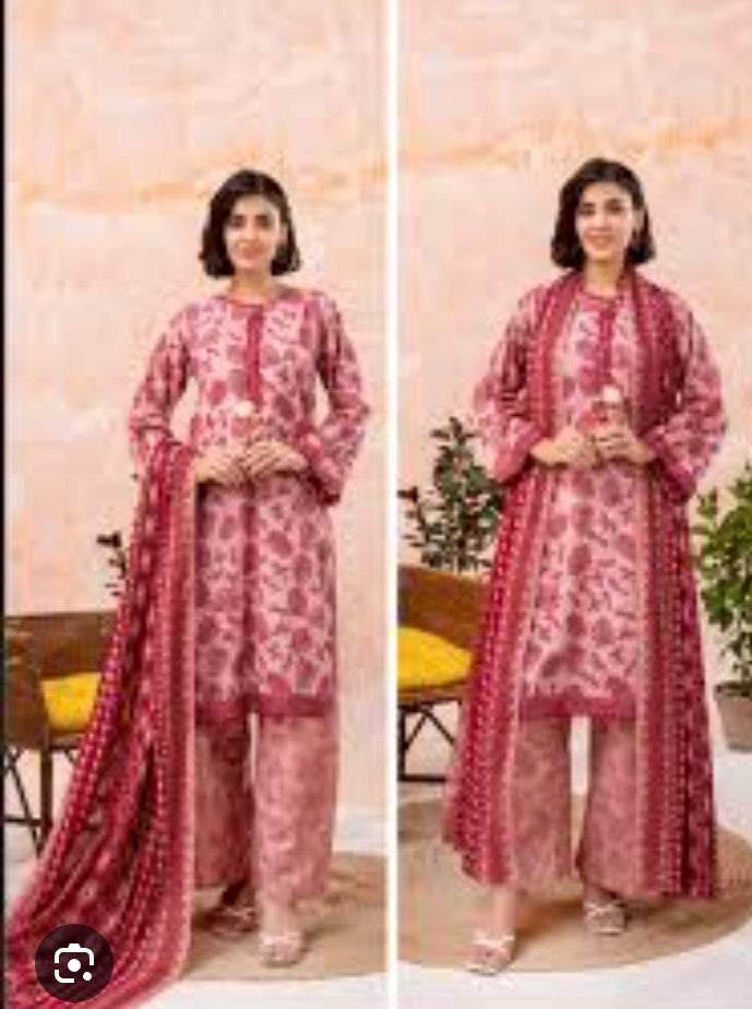 3Piece a suit Unstitched Heavy printed Lawn Dupatta Malam Lawn